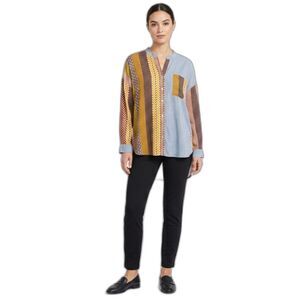 Nina Kendosa Paris Women's NWOT Multicolor Patchwork Striped Tunic Top One Size